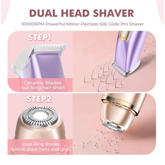 2-in-1 Bikini Trimmer for Women, Dual Head Electric Razor, IPX7 Waterproof - Picture 3 of 11